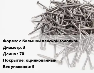 Гвоздь с большой плоской головкой 3х70 оцинкованный 5